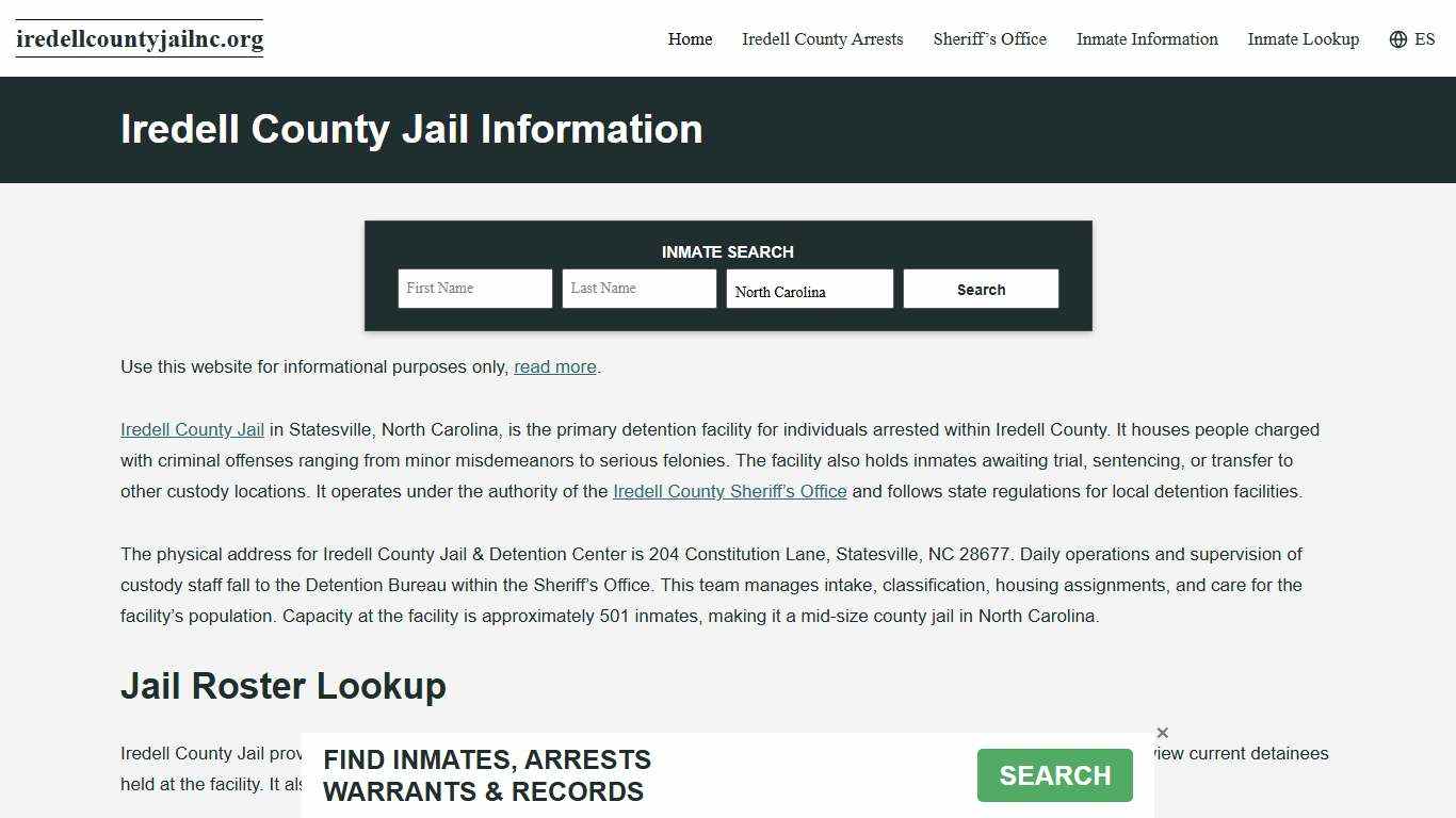 Iredell County, NC Jail Roster, Inmate Info